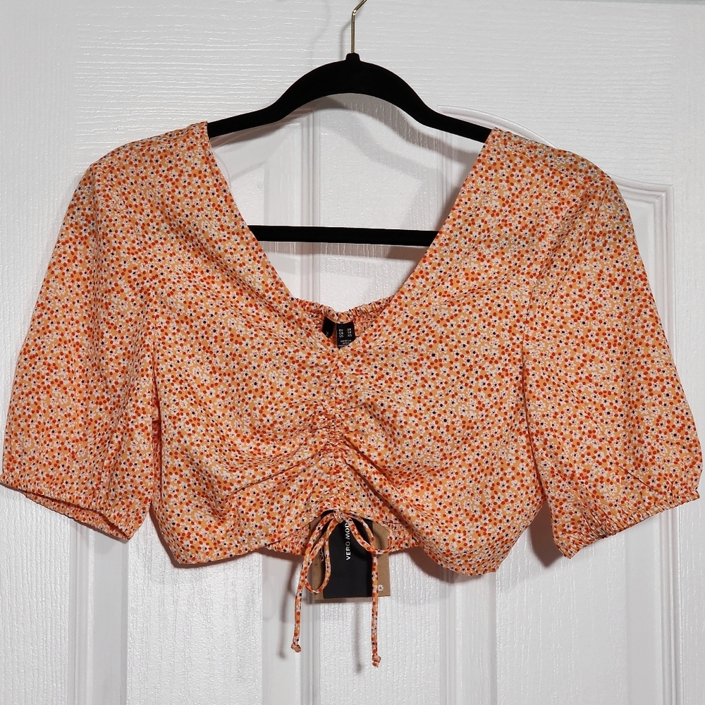 Vero ModaHenna V Neck‎ Cropped Floral Top XS NWT